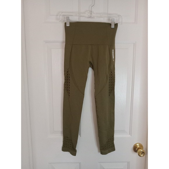 GYMSHARK Energy Seamless‎ Leggings Womens Size Small Olive Green High Rise - Picture 3 of 16